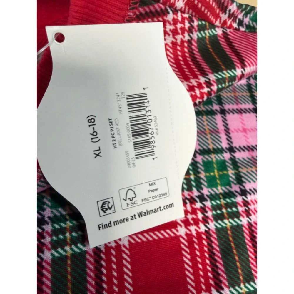 Holiday Time Womens XL 16-18 Red Pink Plaid 2 PC Pajama Set NWT J8